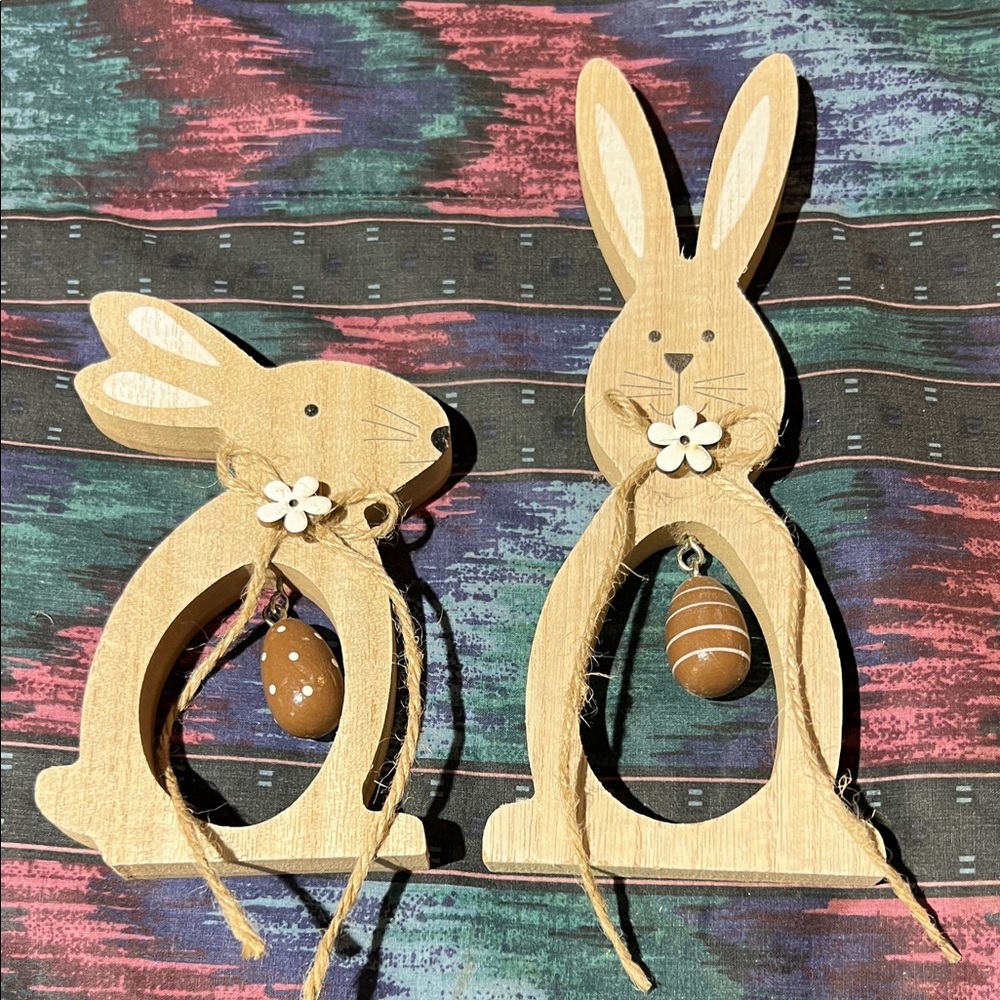 Wooden Bunny Decor with Hanging Egg